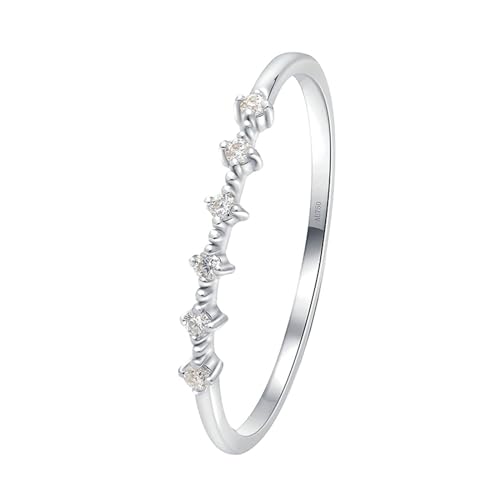 Skcess 18 Karat Weißgold Ring Damen Weiß Diamant Runden, Damen Ring 0,045 ct 6 Runder Diamant Ringe Frauen Größe 57 (18.1) von Skcess