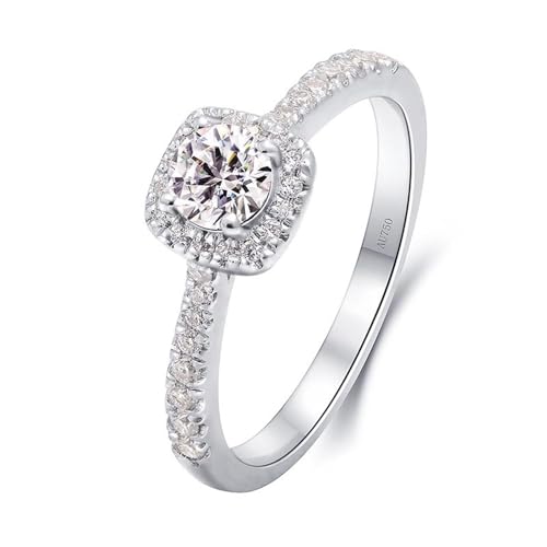 Skcess 18 Karat Weißgold Wedding Ring Weiß Erstellter Diamant Runden, Fingerring Damen Klassischer Stil mit 0,5 Karat Diamant Ringe Frauen Größe 54 (17.2) von Skcess