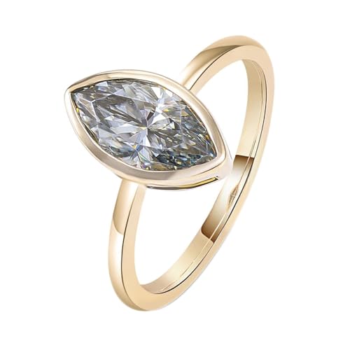 Skcess 9 Karat Gold Damen Ring Moissanit 2 Ct Hellgrau, Ehering Einfach Zierlich Größe 57 (18.1) von Skcess
