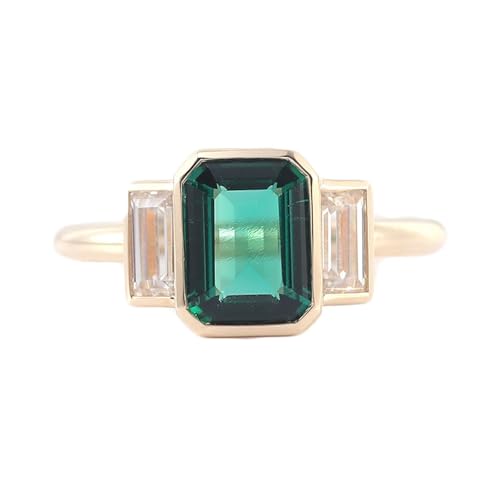 Skcess 9 Karat Gold Eternity Ring Synthetischer Smaragd 2 Ct Grün, Zierlicher Ring Einfach mit Moissanit Größe 49 (15.6) von Skcess