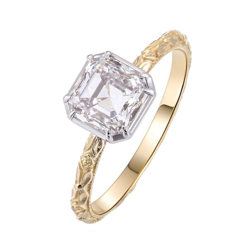 Skcess 9 Karat Gold Promise Ring Moissanit 2 Ct Weiß, Ehering Vintage-Muster Größe 49 (15.6) von Skcess