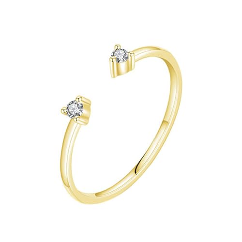 Skcess 9K Gelbgold Damen Ring Weiß Moissanite Ring 2X2mm, Verstellbarer Ring Größe 54 (17.2) von Skcess