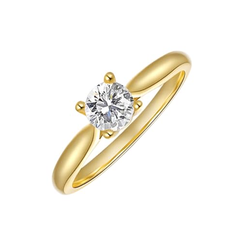 Skcess 9K Gelbgold Damen Ringe Weiß Ring Moissanite Damen, Rund mit Weißem Rundem Moissanit Verlobungsring Größe 53 (16.9) von Skcess