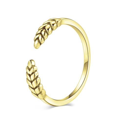 Skcess 9K Gelbgold Eheringe 4mm, Vintage Blattring, Verstellbar Fingerring Damen Größe 52 (16.6) von Skcess