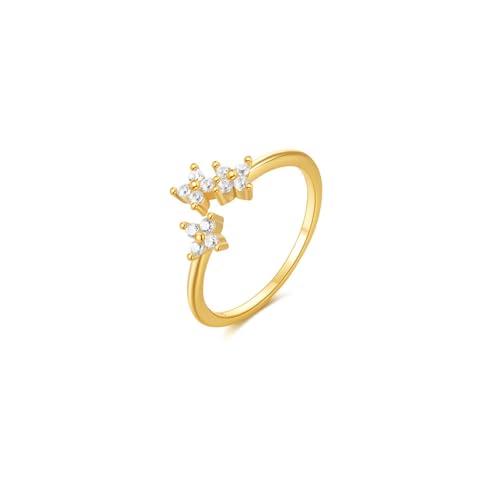 Skcess 9K Gelbgold Eheringe Weiß Ring Moissanite Damen, Zart Zierlicher Ring Damen Größe 52 (16.6) von Skcess