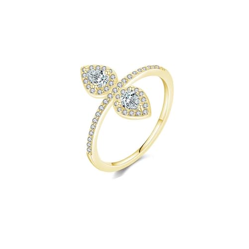 Skcess 9K Gelbgold Fingerring Damen Weiß Moissanite Ring Ehering 5.6x15.5mm, Wassertropfen Zierlicher Ring Größe 52 (16.6) von Skcess