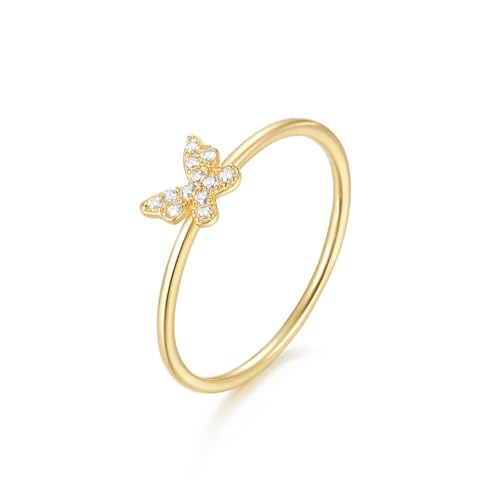 Skcess 9K Gelbgold Partner Ringe Weiß Ring Moissanite Damen, Schmetterling Trauringe Damen Größe 54 (17.2) von Skcess