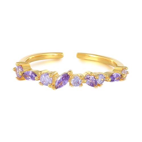 Skcess 9K Gelbgold Ring Damen Lila Amethyst, Verstellbarer, Stapelbarer Offener Ring Verlobungsringe Größe 60 (19.1) von Skcess