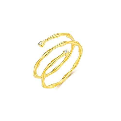Skcess 9K Gelbgold Ring Damen Weiß Moissanite, Mehrlagige Linien für Freundin Größe 62 (19.7) von Skcess