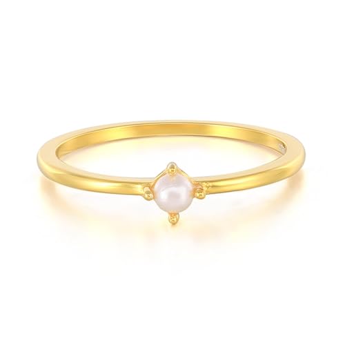 Skcess 9K Gelbgold Ring für Freundin Weiß Perle, Zart Ehering Damen Größe 62 (19.7) von Skcess