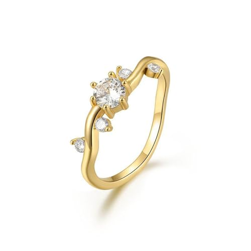 Skcess 9K Gelbgold Ringe Frauen Weiß Moissanite Ring, Wellig Verlobungsring Damen Größe 52 (16.6) von Skcess