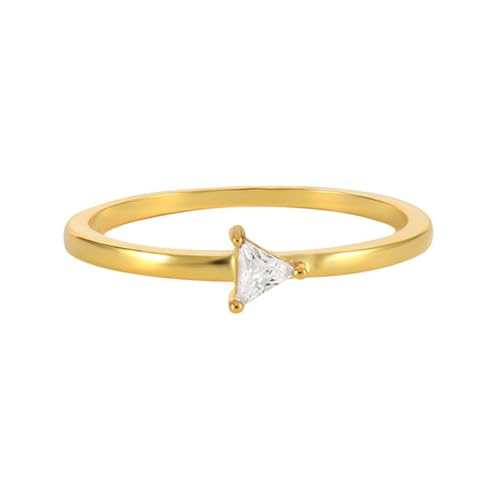 Skcess 9K Gelbgold Ringe Weiß Moissanite Ringe, Rund mit Weißem, Dreieckigem Moissanit Ring Damen Größe 45 (14.3) von Skcess
