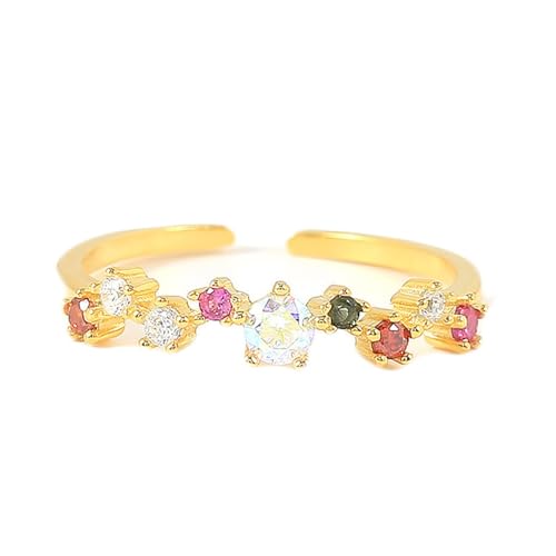 Skcess 9K Gelbgold Trauringe Bunt Zirkonia, Verstellbarer Zierlicher Vintage-Ring Partnerringe Damen Größe 49 (15.6) von Skcess