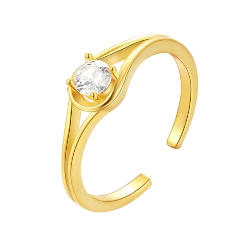 Skcess 9K Gelbgold Verlobungsring Damen Weiß Moissanite Ring 4.5x4.5mm, Verstellbarer Ring Verlobungsring Größe 52 (16.6) von Skcess