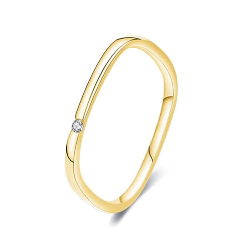 Skcess 9K Gelbgold Verlobungsring Weiß Diamant, Dünnes Quadrat Wedding Ring Damen Größe 61 (19.4) von Skcess