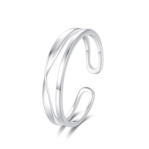 Skcess 9K Weißgold Damen Ringe, Verstellbarer Zweilagiger Offener Ringe Damen Größe 62 (19.7) von Skcess