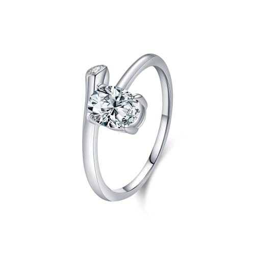 Skcess 9K Weißgold Fingerring Damen Weiß Ring Moissanite Damen 5x7mm, Oval Ehering Größe 49 (15.6) von Skcess