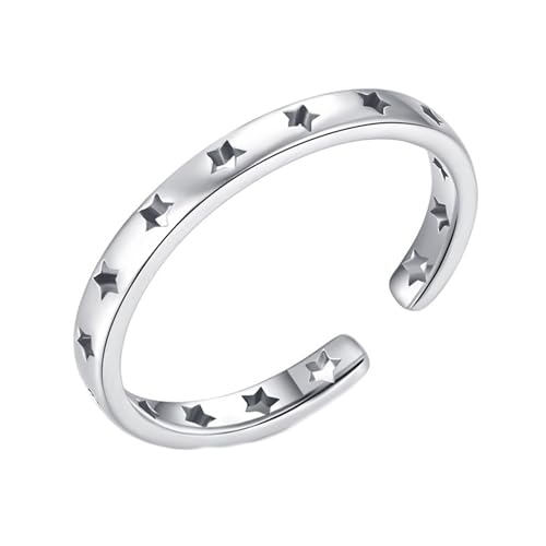 Skcess 9K Weißgold Hochzeitsringe, Verstellbarer Offener Ring mit Hohlstern Ring Women Größe 56 (17.8) von Skcess