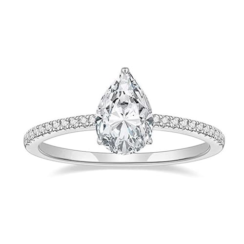 Skcess 9K Weißgold Matching Rings Weiß Moissanite Ring Ehering 7X10mm, Tropfen Eheringe Damen Größe 52 (16.6) von Skcess