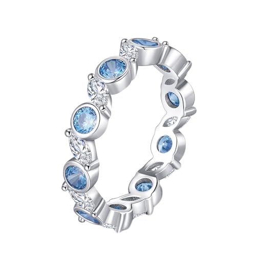 Skcess 9K Weißgold Ring Damen Blau Topas, Elegant Ehering Moissanit Größe 47 (15.0) von Skcess