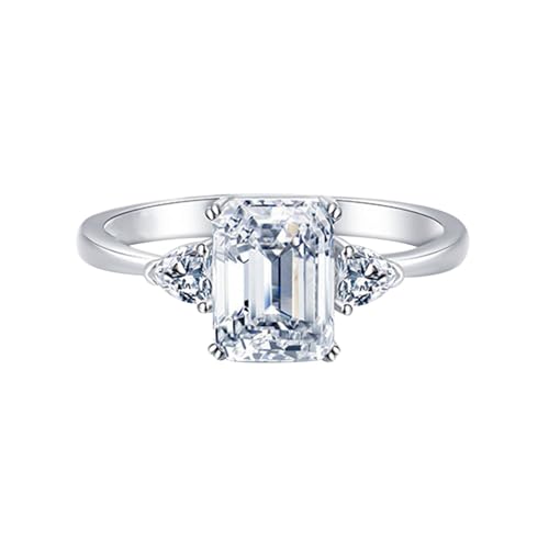 Skcess 9K Weißgold Ring Damen Weiß Moissanite Ring Ehering 6x8mm, Rechteck Eheringe Größe 47 (15.0) von Skcess