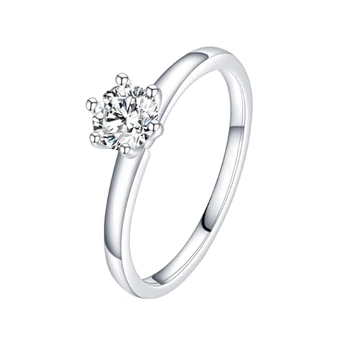 Skcess 9K Weißgold Trauringe Weiß Moissanite Ring Damen 5x5mm, Runder Solitär Partnerringe Damen Größe 45 (14.3) von Skcess