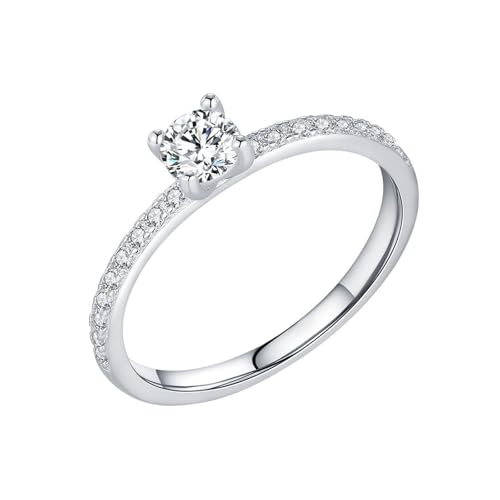 Skcess 9K Weißgold Verlobungsring Weiß Moissanite Ring Ehering 4x4mm, Rund mit Weißem Rundem Moissanit Verlobungsring Damen Größe 47 (15.0) von Skcess