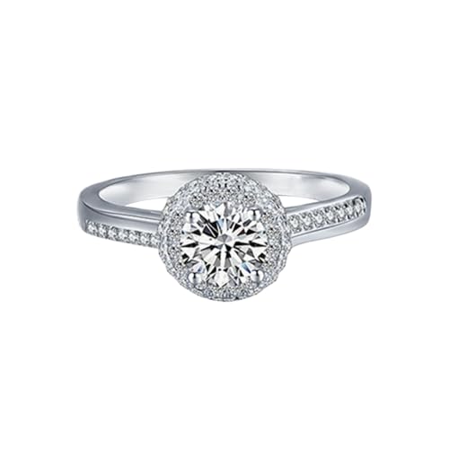 Skcess 9K Weißgold Verlobungsring Weiß Moissanite Ring Ehering 6mm, Rund Damenringe Größe 54 (17.2) von Skcess