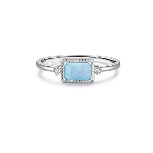 Skcess 9K Weißgold Verlobungsringe Opal Ringe 4x6mm, Rechteck Ehering Damen Größe 61 (19.4) von Skcess