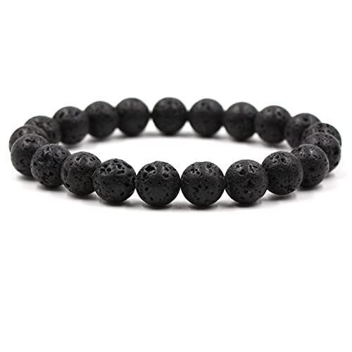 Skcess Armband Lavastein, Armband Damen Yoga Schwarz 10 MM Naturstein Tigerauge Lavastein Armband Herren Perlen 19CMx8MM von Skcess