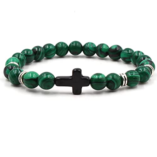 Skcess Bracelet Men Cross Malachit, Armband Herren Perlen Grün Kreuzen Armband Perlen Yoga 19CMx8MM von Skcess