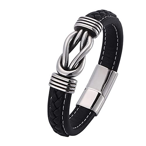 Skcess Bracelet Men Silber，Kettenarmbänder Lederarmband Mit Quadratischem Knoten Rostfreier Stahl Armkette Herren 18.5cm von Skcess