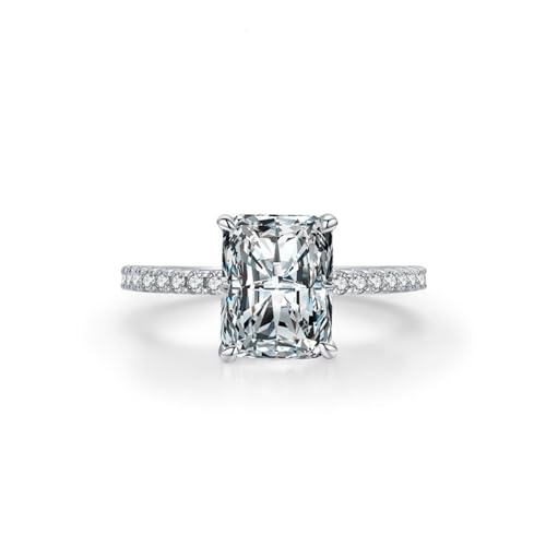 Skcess Damen Ring 925 Sterlingsilber, Damen Ring Weiß Zirkonia Ring Ewigkeit mit Rechteckigem Solitär mit Vier Krappen Größe 52 (16.6) von Skcess