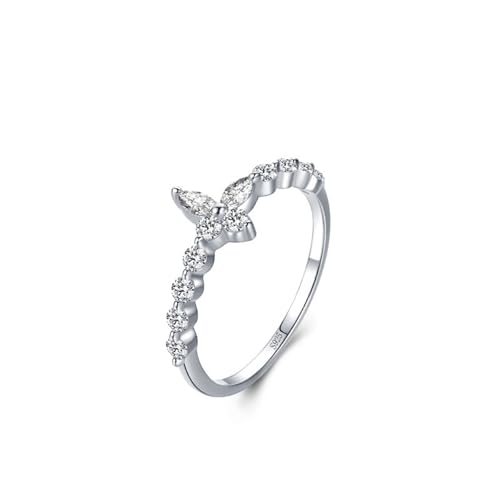 Skcess Damen Ring 925 Sterlingsilber, Damenring Weiß Zirkonia Ring Unregelmäßiger Zirkonring Größe 57 (18.1) von Skcess