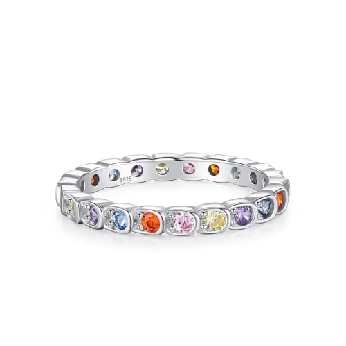 Skcess Damen Ring 925 Sterlingsilber, Fingerring Damen Mehrfarbig Zirkonia Ring Kanalfassung mit Zirkon Größe 49 (15.6) von Skcess