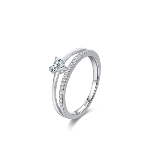 Skcess Damen Ring 925 Sterlingsilber, Fingerring Damen Weiß Zirkonia Ring Doppellagige Linien mit Liebeszirkon Größe 49 (15.6) von Skcess