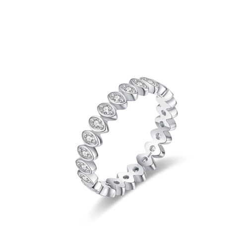 Skcess Damen Ring 925 Sterlingsilber, Fingerring Damen Weiß Zirkonia Ring Geschwungenes Linien-Design Größe 49 (15.6) von Skcess