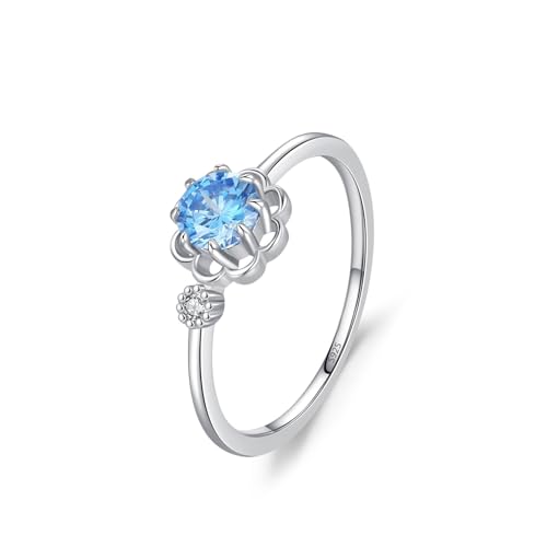 Skcess Damen Ring 925 Sterlingsilber, Ring Damen Blau Zirkonia Ring Kleiner Blumenring mit Semi-Eternity-Motiv Größe 57 (18.1) von Skcess