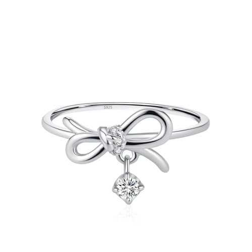 Skcess Damen Ring 925 Sterlingsilber, Ring Damen Weiß Zirkonia Ring Hohlschleife Größe 49 (15.6) von Skcess