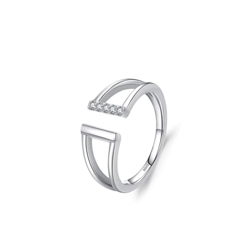 Skcess Damen Ring 925 Sterlingsilber, Ring Frauen Weiß Zirkonia Ring Hohler Geometrischer Offener Ring Größe 49 (15.6) von Skcess