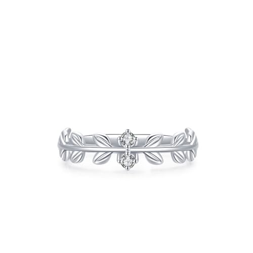 Skcess Damen Ring 925 Sterlingsilber, Ring Mädchen Weiß Zirkonia Ring Blatt Größe 52 (16.6) von Skcess