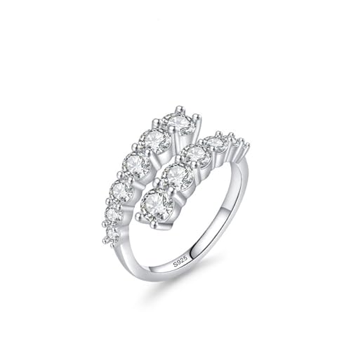 Skcess Damen Ring 925 Sterlingsilber, Ring Mädchen Weiß Zirkonia Ring Kanalfassung Verstellbares Band Größe 60 (19.1) von Skcess