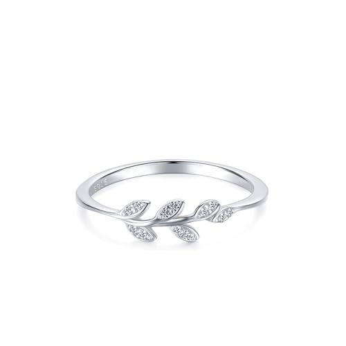 Skcess Damen Ring 925 Sterlingsilber, Ringe Frauen Weiß Zirkonia Ring Blatt Größe 49 (15.6) von Skcess