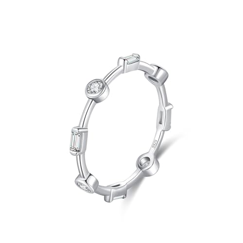 Skcess Damen Ringe 925 Sterlingsilber, Damen Ring Weiß Zirkonia Ring Dreidimensionaler Geometrischer Zirkon Größe 54 (17.2) von Skcess
