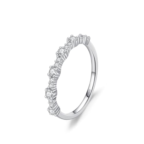 Skcess Damen Ringe 925 Sterlingsilber, Damen Ring Weiß Zirkonia Ring Reihe mit Zirkonia Größe 54 (17.2) von Skcess