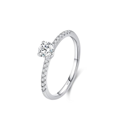 Skcess Damen Ringe 925 Sterlingsilber, Fingerring Damen Weiß Zirkonia Ring Schlichte Vierzackige Solitärringe Größe 54 (17.2) von Skcess