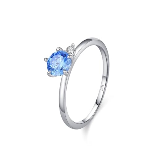 Skcess Damen Ringe 925 Sterlingsilber, Ring Frauen Hellblau Zirkonia Ring mit Hellblauem Zirkon Größe 60 (19.1) von Skcess