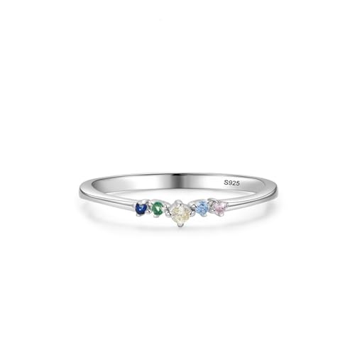 Skcess Damen Ringe 925 Sterlingsilber, Ring Women Mehrfarbig Zirkonia Ring Eleganter Mehrfarbiger Zirkon Größe 60 (19.1) von Skcess