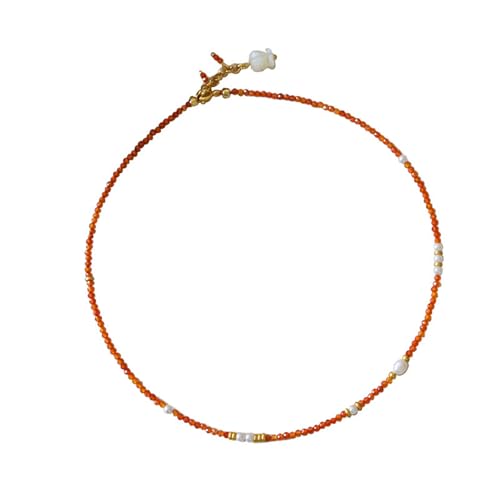 Skcess Damen Schmuck, Vergoldet Kette Damen Orange Ethnische Handgefertigte Perle, Perle und Blume Perle Weiß Perlenketten 41.5cm Skcess Damen Schmuck, Vergoldet Kette Damen Orange Ethnische Handgefertigte Perle, Perle und Blume Perle Weiß Perlenketten 41.5cm von Skcess