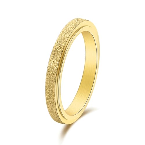 Skcess Damenring, Titan Eheringe Gold Mattiert Und Drehbar Geschenke für Damen Frauen Freundin Größe 57 (18.1) von Skcess